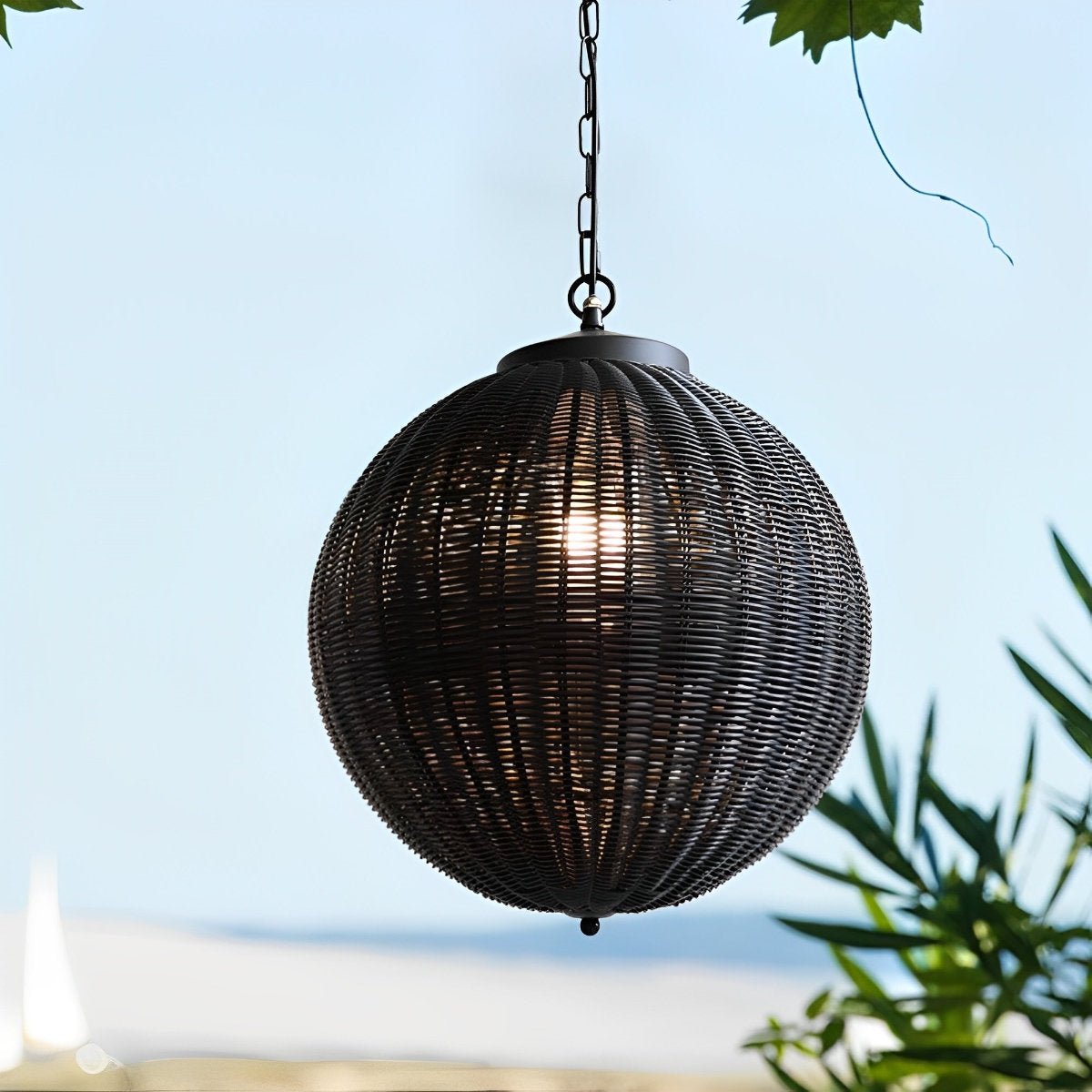 Hanglamp Buiten Rotan Zwart E27 Tuin Retro Ronde Buitenlamp Verstelbaar Snoer Patio Veranda Buitenverlichting Landelijk | Sansoti