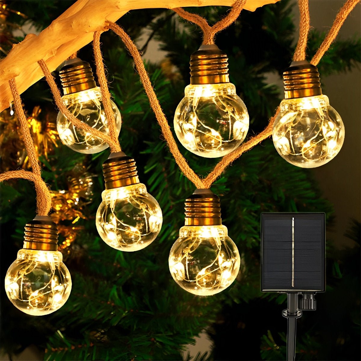 Lichtsnoer Edison Peertjes Solar 20 LED Warm Wit Buiten Tuin Terras Vintage Sfeerverlichting Retro Hanglampen Feestverlichting Zonne-energie | Sansoti