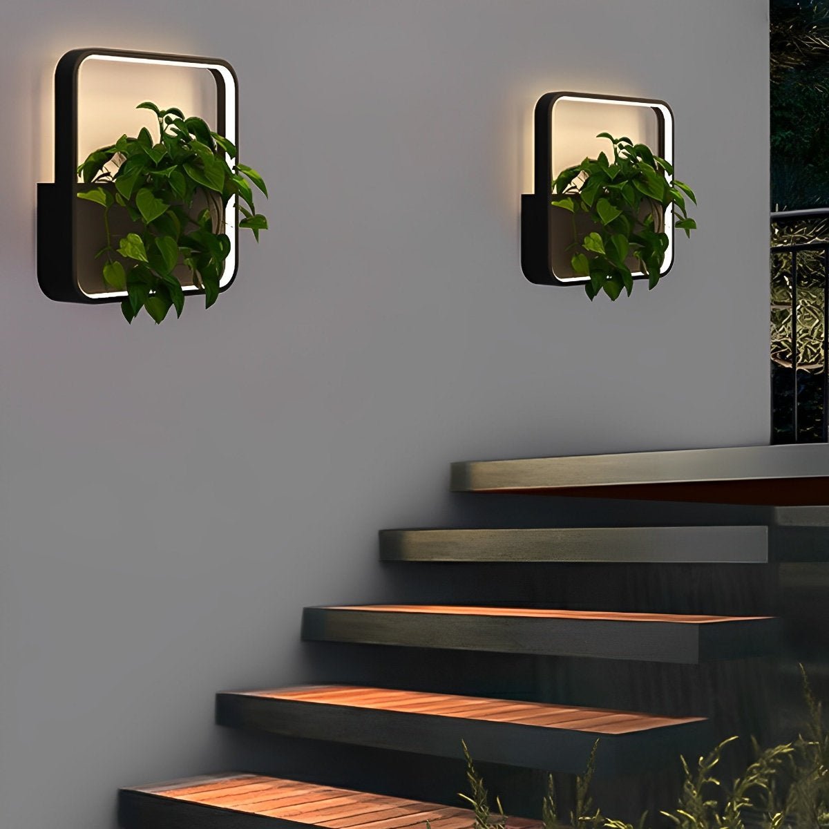 Outdoor Wall Light with Integrated Planter Solar-Powered LED Black Waterproof Garden Lighting Patio | Sansoti