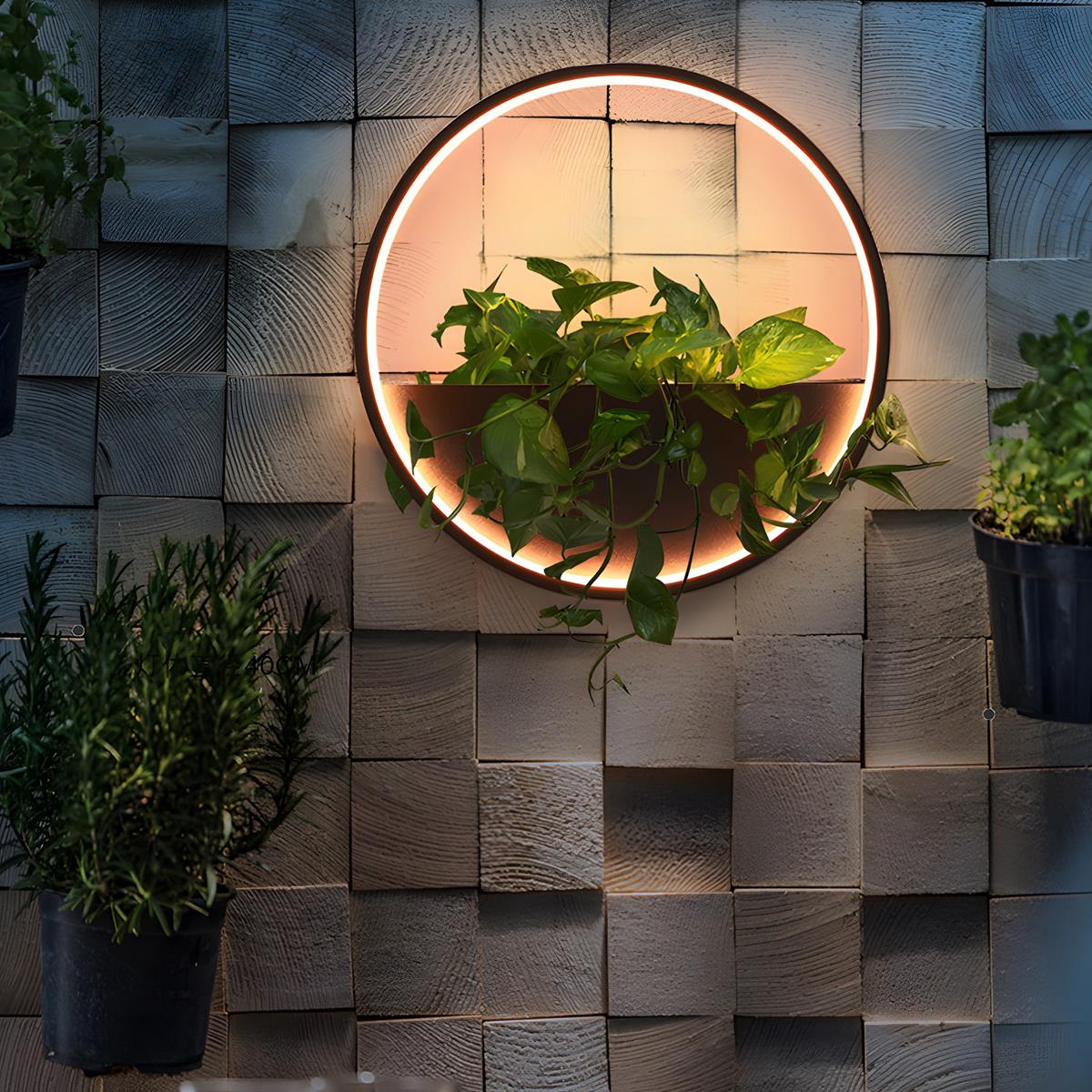 Outdoor Wall Light with Integrated Planter Solar-Powered LED Black Waterproof Garden Lighting Patio | Sansoti