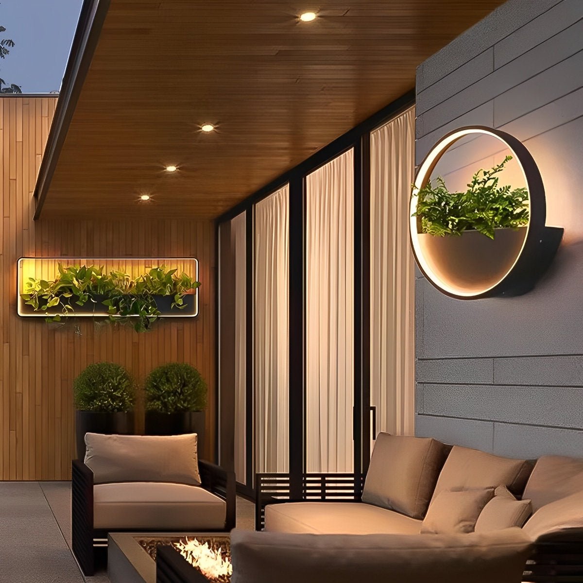 Outdoor Wall Light with Integrated Planter Solar-Powered LED Black Waterproof Garden Lighting Patio | Sansoti