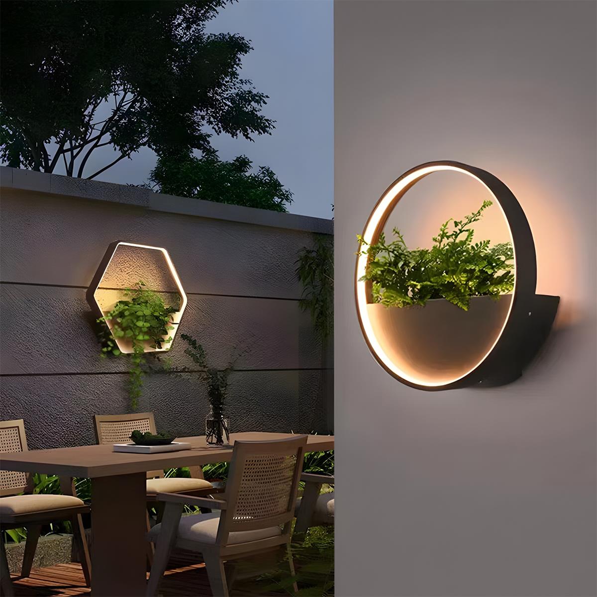 Outdoor Wall Light with Integrated Planter Solar-Powered LED Black Waterproof Garden Lighting Patio | Sansoti