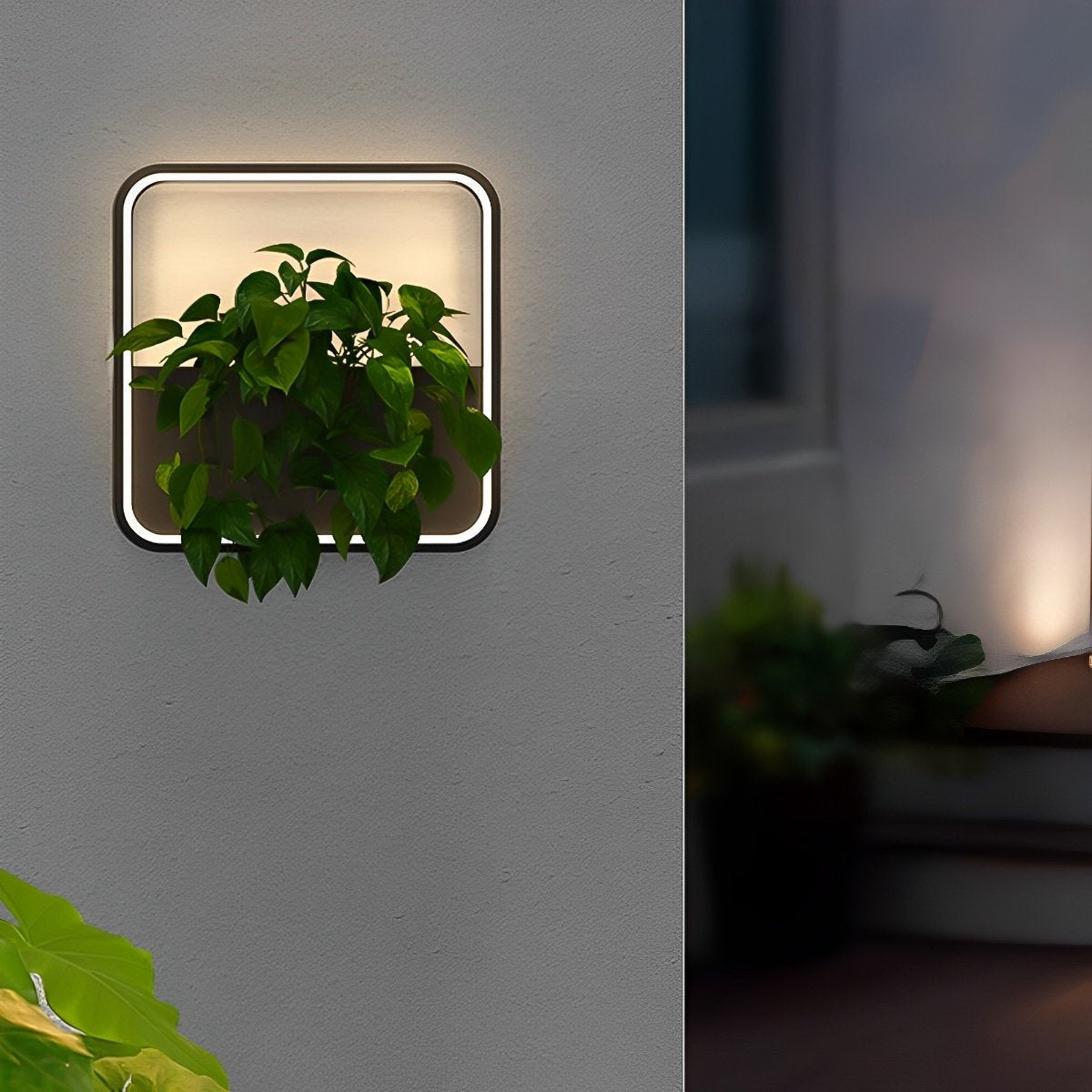 Outdoor Wall Light with Integrated Planter Solar-Powered LED Black Waterproof Garden Lighting Patio | Sansoti