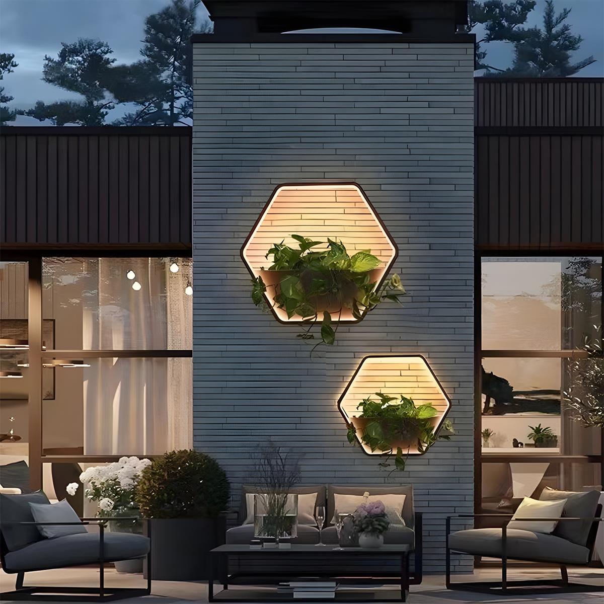 Outdoor Wall Light with Integrated Planter Solar-Powered LED Black Waterproof Garden Lighting Patio | Sansoti