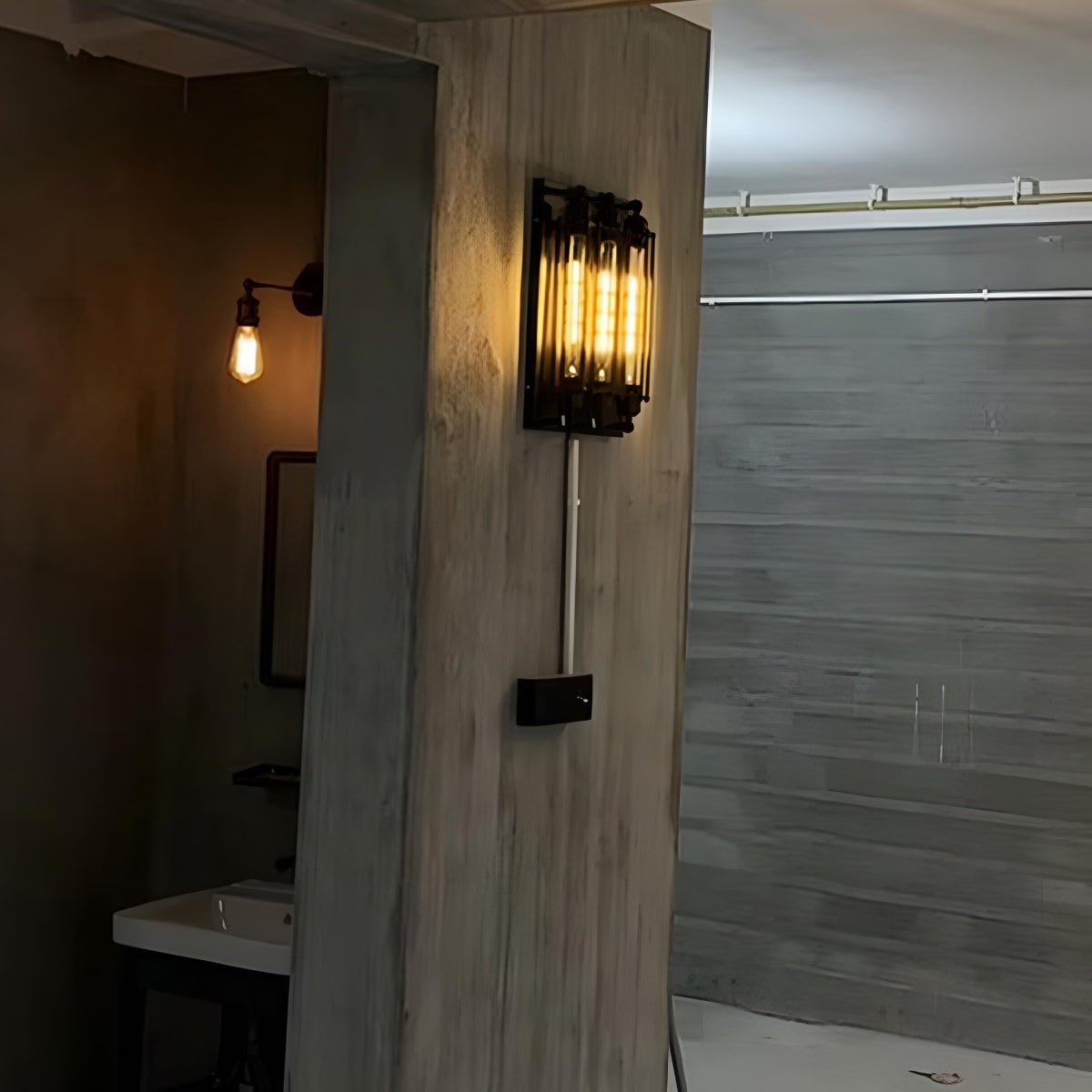Industrialny kinkiet z żelaza i szkła, ciepłe białe światło LED, styl vintage, podłączenie na stałe, retro wygląd, oświetlenie ścienne do salonu | Sansoti