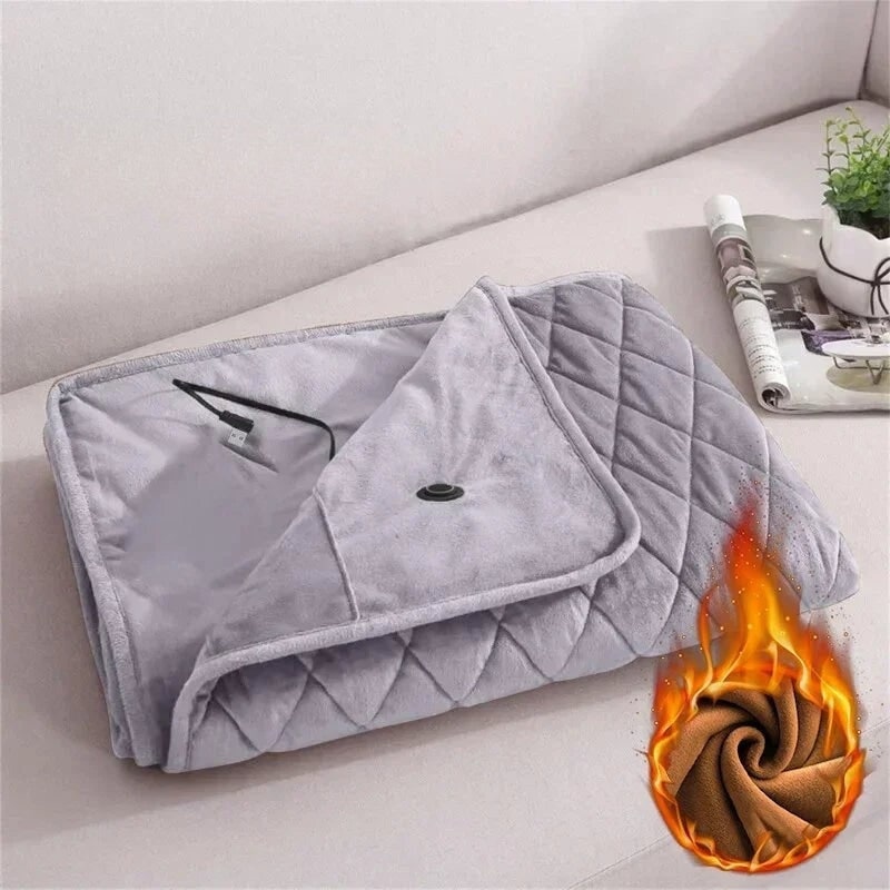 Beheizbare Umschlagdecke USB Plüsch-Fleece Druckknopfverschluss Braun Grau Rosa Homeoffice Reisen Sofa | Sansoti