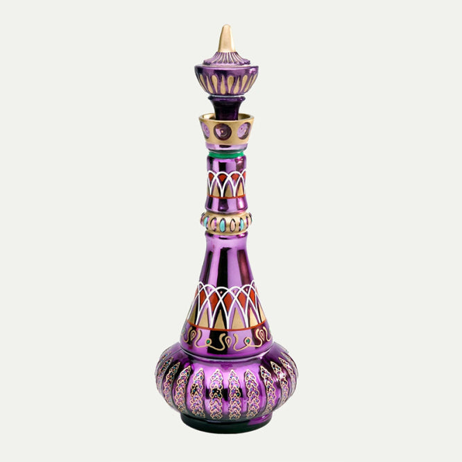 Decoratieve Glazen Fles Paars 27cm Handbeschilderd Messing met Spiegelglans Woonkamer Decoratieobject | Sansoti