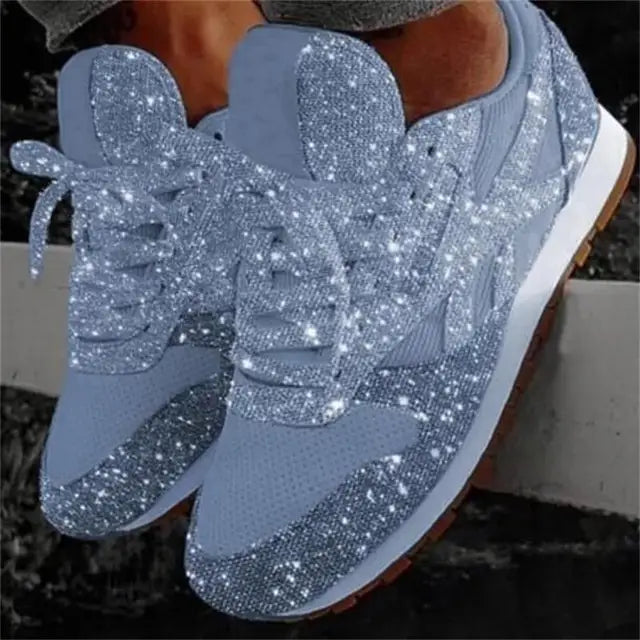 Glitter Sneakers Dames met Veters Casual Sportschoenen Glanzende Afwerking Comfortabel voor Dagelijks Gebruik | Sansoti