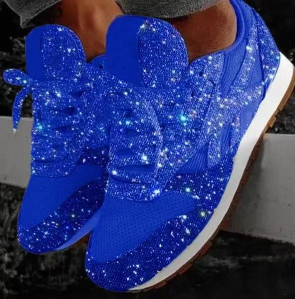 Glitter Sneakers Dames met Veters Casual Sportschoenen Glanzende Afwerking Comfortabel voor Dagelijks Gebruik | Sansoti