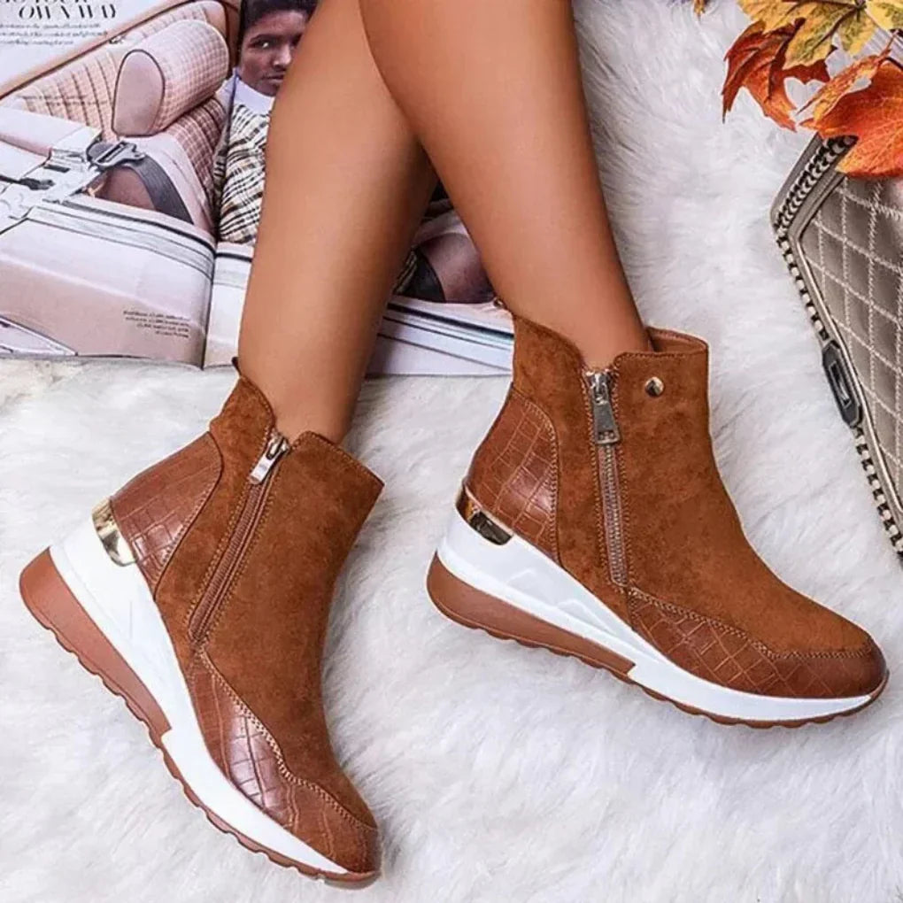 Dames Enkellaarzen Waterdicht Wigmodel Zijrits Comfortabel Antislip Herfst Winter Casual Wandelschoeisel | Sansoti