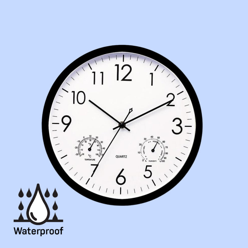 Outdoor Clock with Thermometer Weatherproof Analog Large Black White for Garden Patio Balcony Retro Design | Sansoti