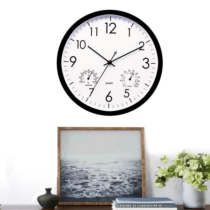 Outdoor Clock with Thermometer Weatherproof Analog Large Black White for Garden Patio Balcony Retro Design | Sansoti