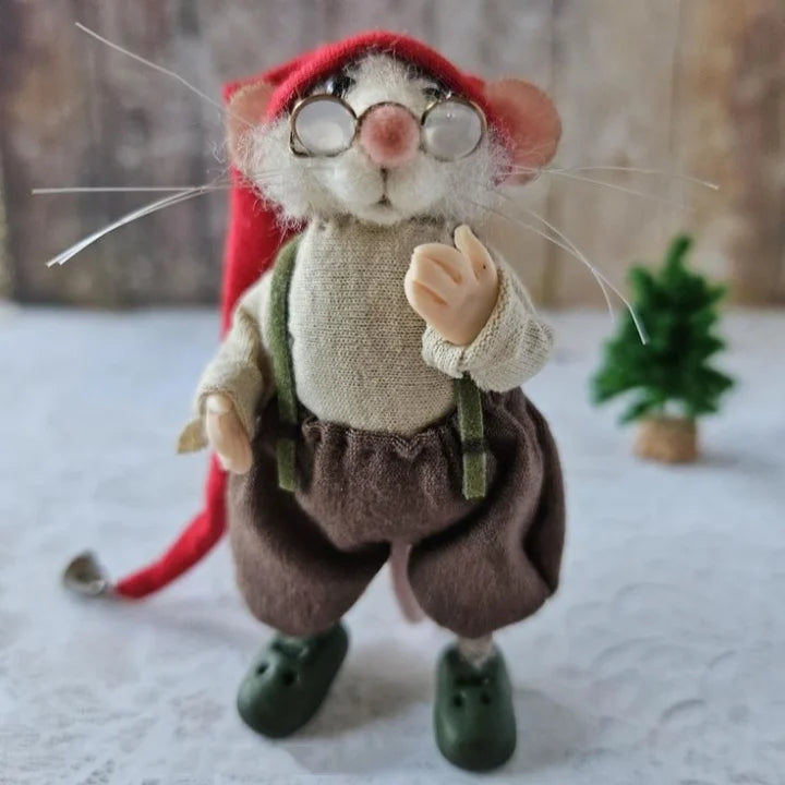 Handmade Felt Mouse Decorative Figurine - Wool & Leather - 7,6 cm - Cute Ornament for Seasonal Décor | Sansoti