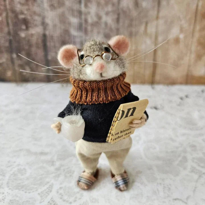 Handmade Felt Mouse Decorative Figurine - Wool & Leather - 7,6 cm - Cute Ornament for Seasonal Décor | Sansoti