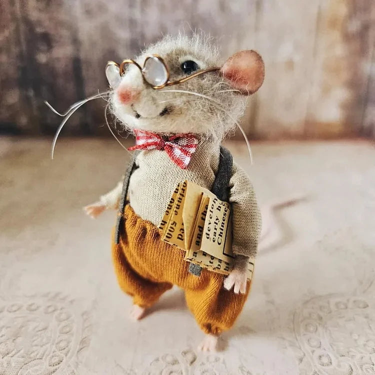 Handmade Felt Mouse Decorative Figurine - Wool & Leather - 7,6 cm - Cute Ornament for Seasonal Décor | Sansoti