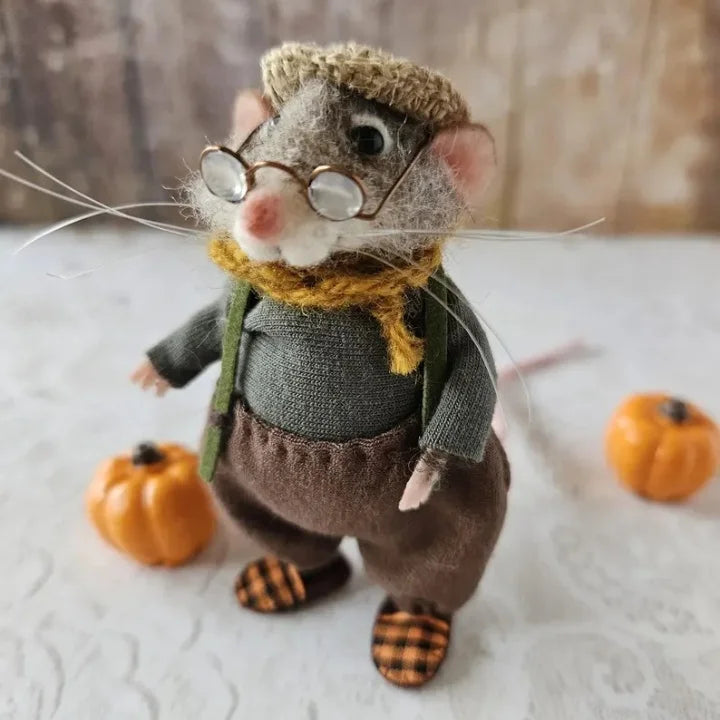 Handmade Felt Mouse Decorative Figurine - Wool & Leather - 7,6 cm - Cute Ornament for Seasonal Décor | Sansoti