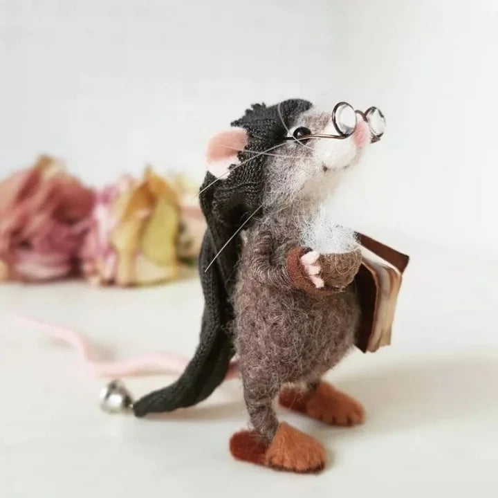 Handmade Felt Mouse Decorative Figurine - Wool & Leather - 7,6 cm - Cute Ornament for Seasonal Décor | Sansoti
