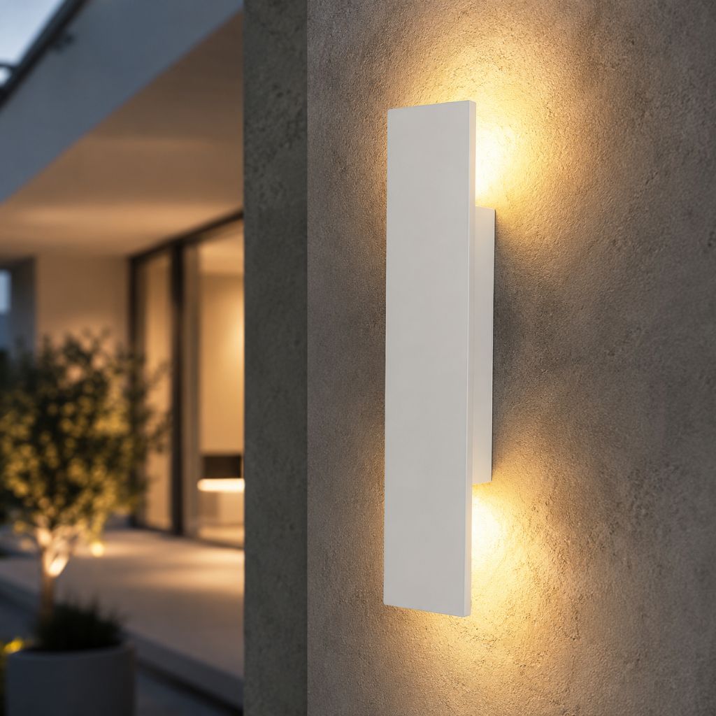 Odporna na warunki atmosferyczne aluminiowa lampa ścienna LED do użytku zewnętrznego, biała, 20,5–61 cm, IP65, wodoodporna, oświetlenie ogrodowe, lampa zewnętrzna | Sansoti