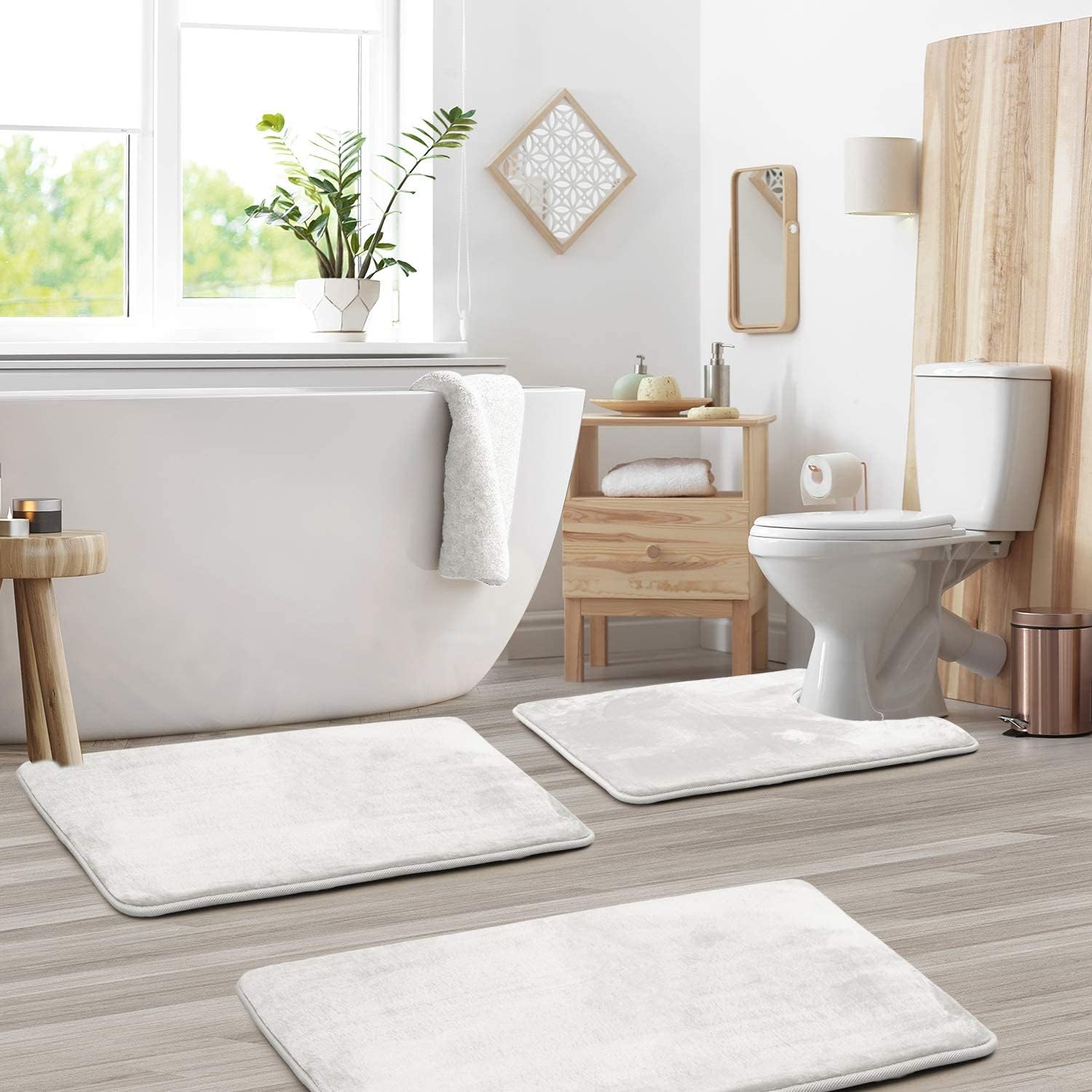 Badmat Set 3 Stuks Memory Foam Fluweel Grijs Antislip Badkamer Douche Toilet Matten Absorberend Zacht Wasbaar | Sansoti
