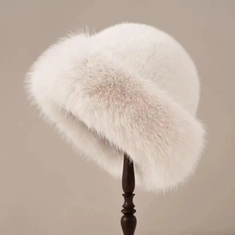 Plush Bucket Hat Winter Hat Soft Faux Fur Hat Cozy Winter Accessory Women's Warm Hat Fleece Lined | Sansoti