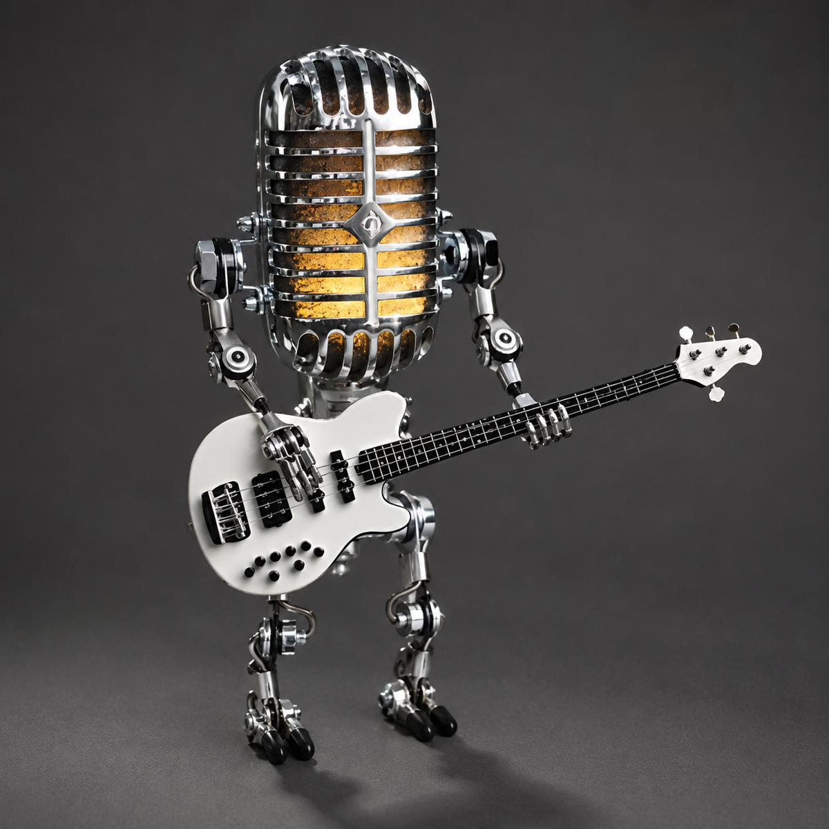 Tischlampe Roboter mit Gitarre aus Metall, dimmbare LED-Beleuchtung, Schreibtisch- und Nachttischlampe, modernes, verspieltes Design für Kinder | Sansoti