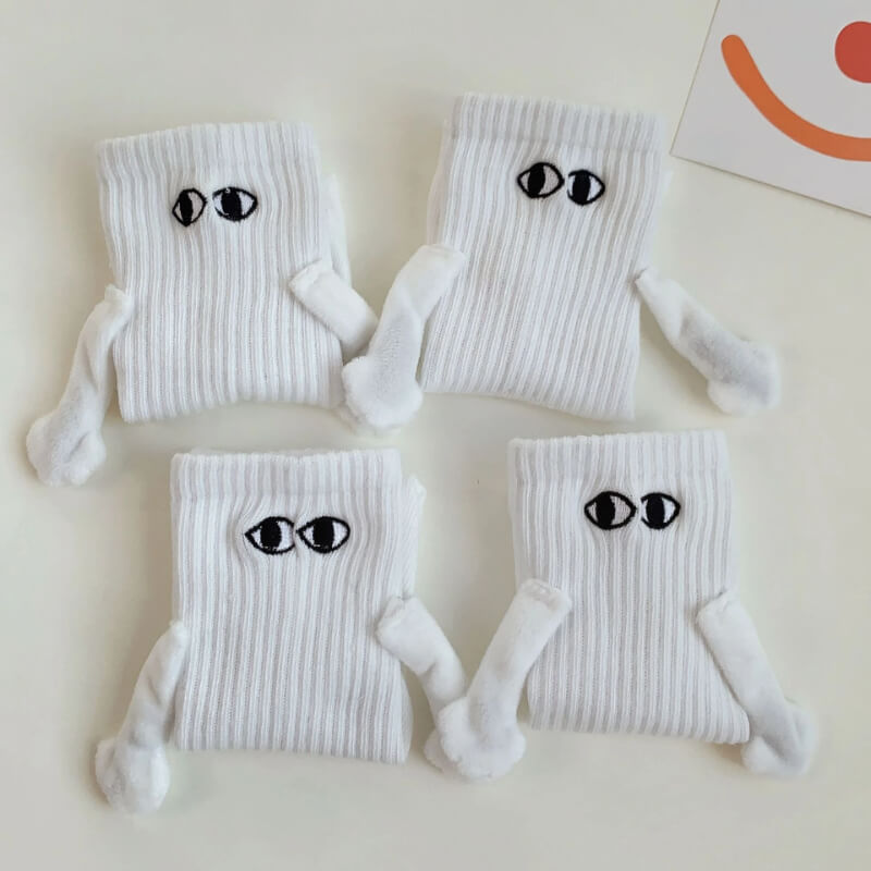 Magnetische Koppelsokken met Cartoonogen Zwart Wit Katoenmix Unisex Comfortabel Ademend Dagelijks Draagcomfort | Sansoti