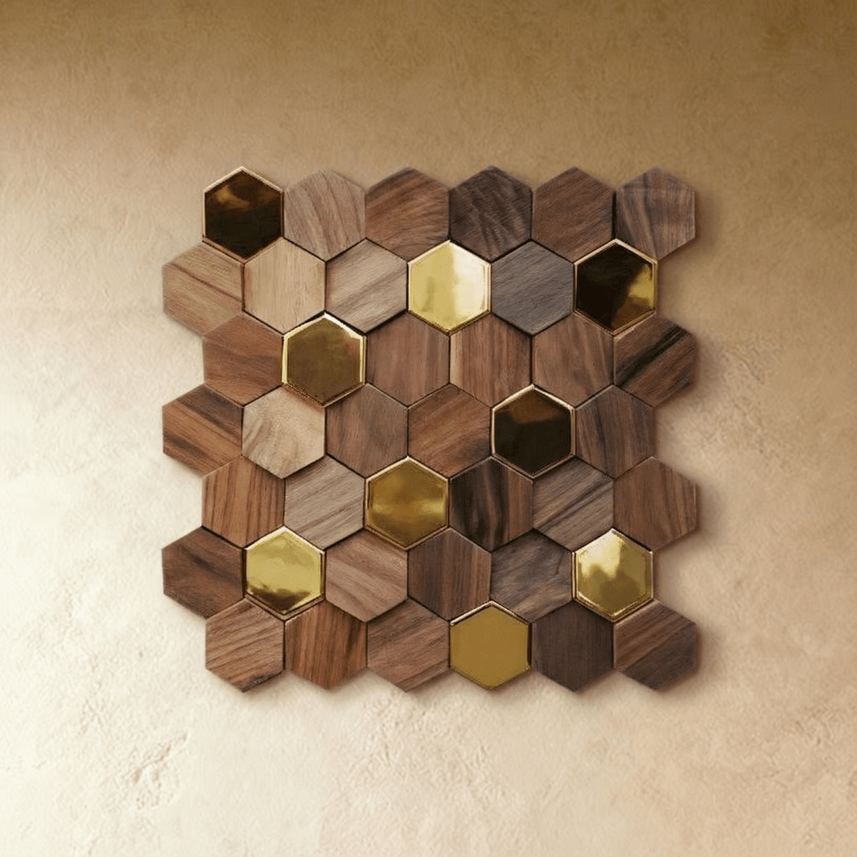 Wikne Wandpaneele aus Holz Mosaik mit Hexagon-Design für moderne Akzentwände | Restfield