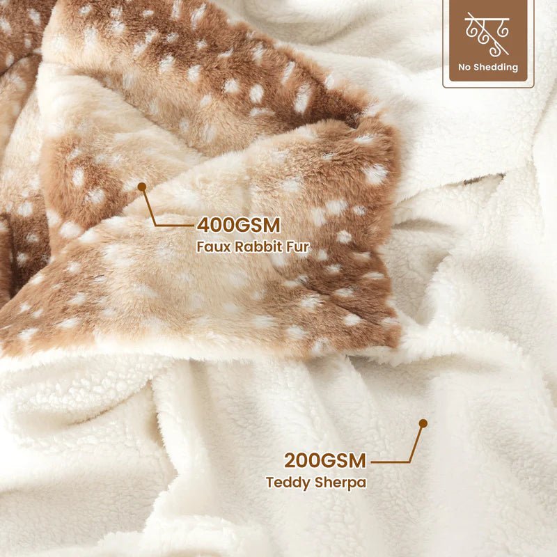 Double-Sided Plush Throw with Deer Pattern Beige Gray 150x200 200x230 Warm Winter Blanket Sofa Throw Living Room | Sansoti