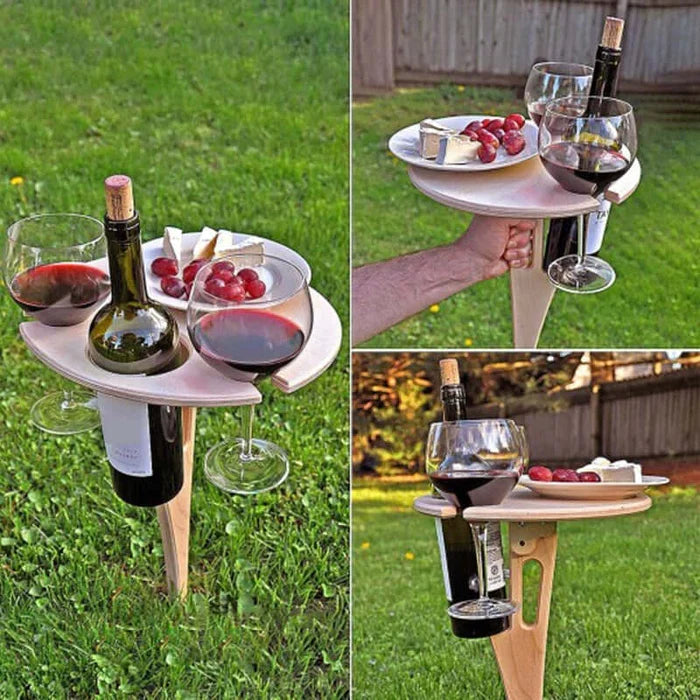 Faltbare hölzerne Picknick-Weinablage für Garten Park Strand Camping Outdoor Tragbarer Weintisch | Sansoti