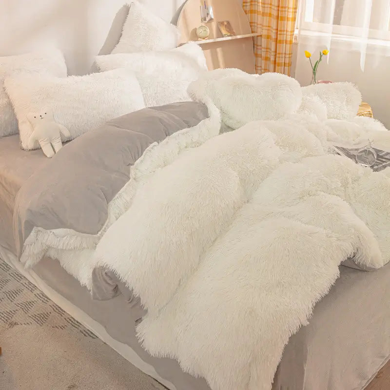 Fluffy Fleece Bedding Set – Teddy 3-piece or 4-piece – Duvet Cover Sheet Pillowcases Single | Sansoti