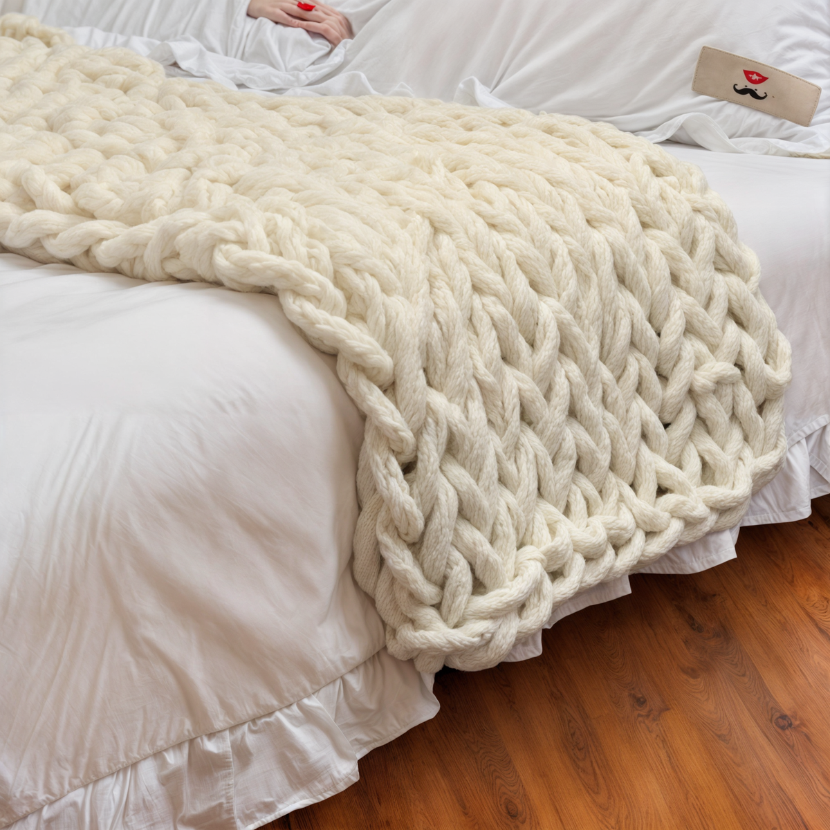 Hand-Knitted Throw with Chunky Texture for Sofa and Bed Scandinavian Design 100x150 cm Beige Gray Pink | Sansoti