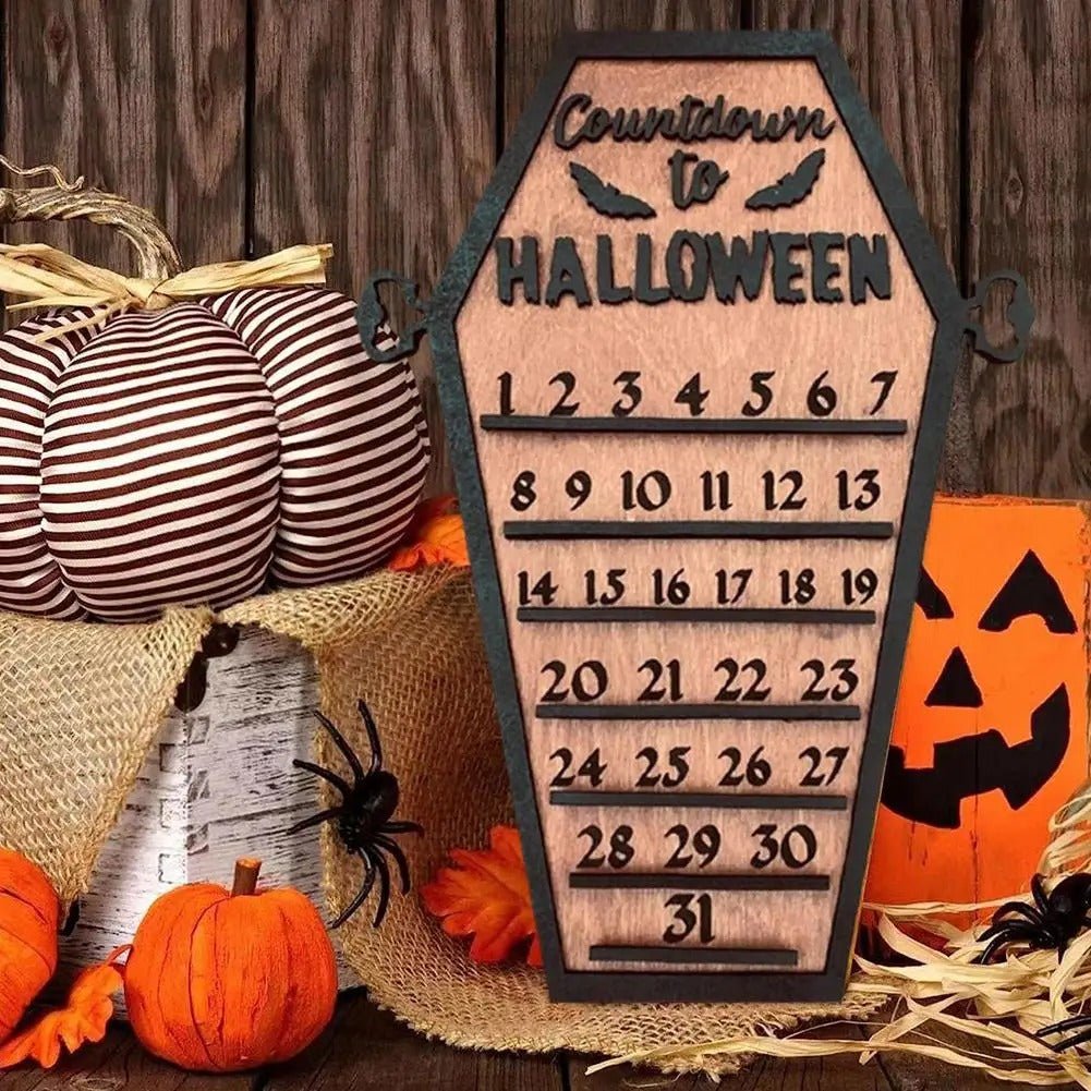Wooden Halloween Countdown Calendar Decorative Table Ornament Spooky Season Decoration 29x20cm Autumn Theme | Sansoti