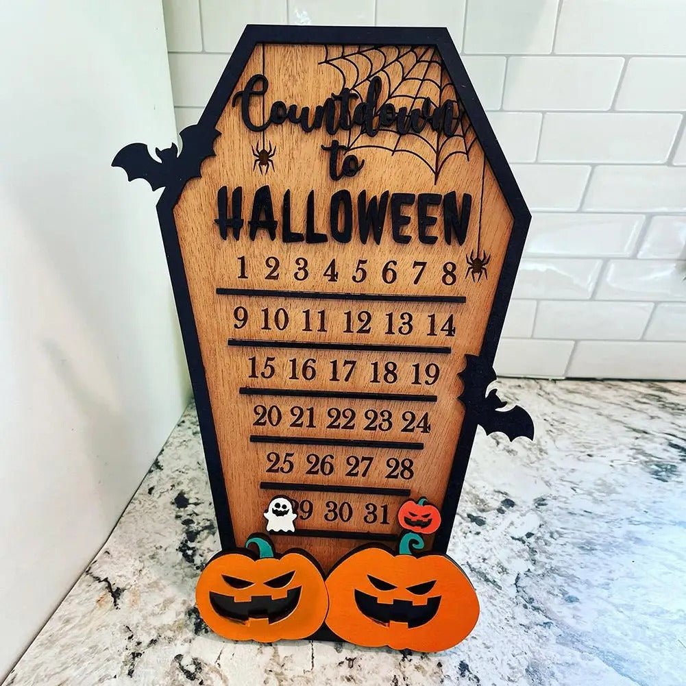 Wooden Halloween Countdown Calendar Decorative Table Ornament Spooky Season Decoration 29x20cm Autumn Theme | Sansoti