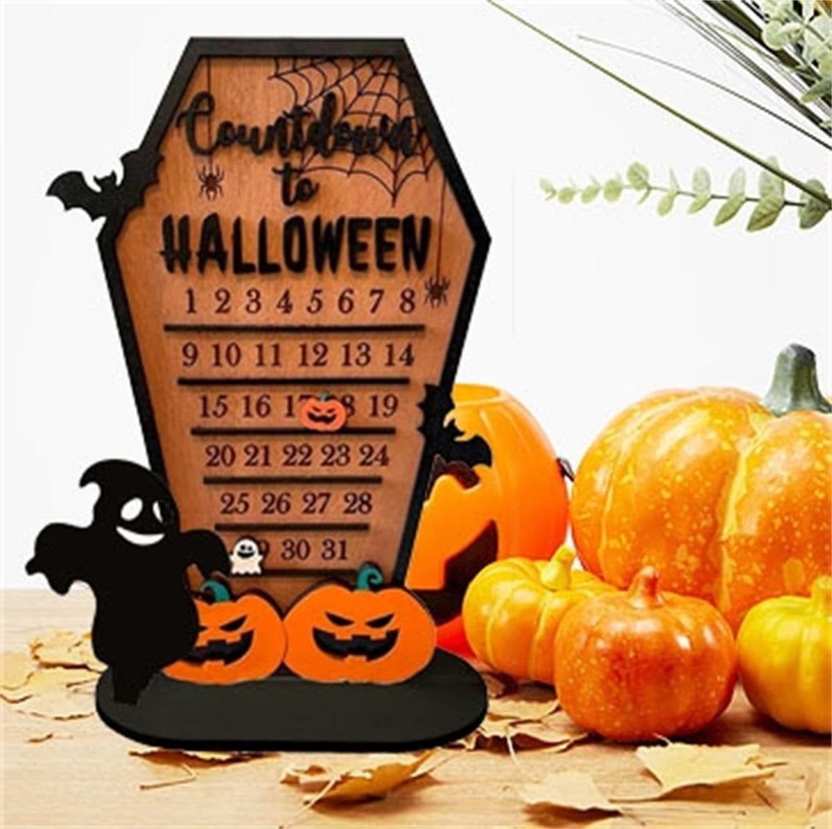 Wooden Halloween Countdown Calendar Decorative Table Ornament Spooky Season Decoration 29x20cm Autumn Theme | Sansoti