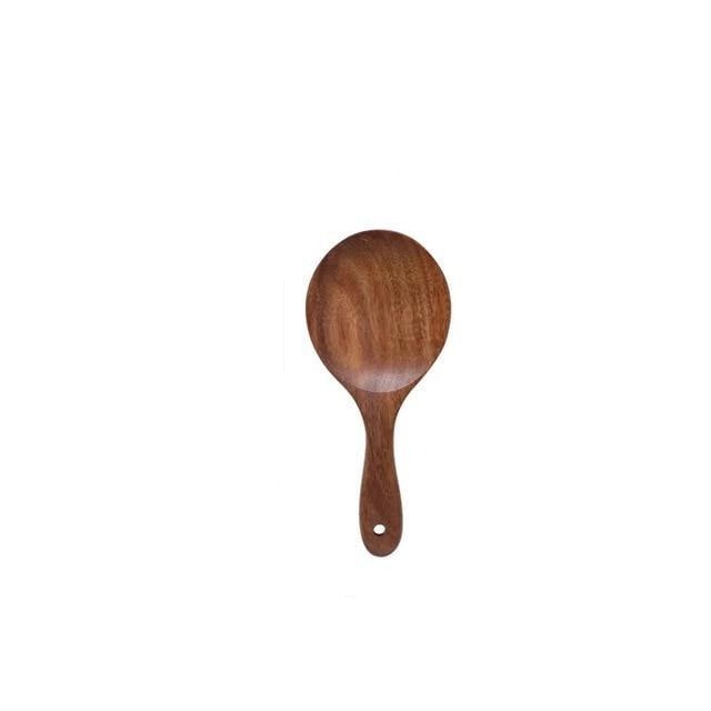 7-teiliges Küchenutensilien-Set aus Teakholz, Löffel, Pfannenwender, Suppenkelle und Öllöffel, langlebiges Naturmaterial | Sansoti