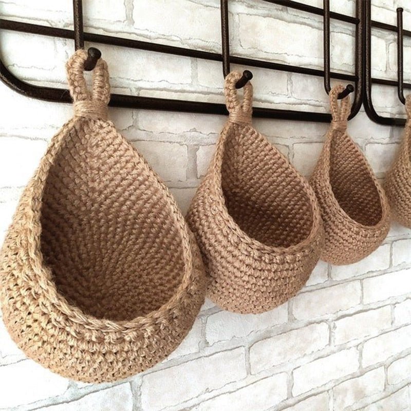 Gevlochten Hangmandjes van Henneptouw – Wandopberging Groenten & Fruit – Handgemaakt Boho Design | Sansoti
