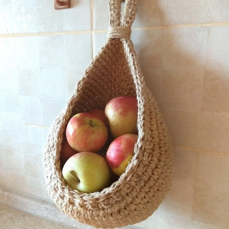 Gevlochten Hangmandjes van Henneptouw – Wandopberging Groenten & Fruit – Handgemaakt Boho Design | Sansoti