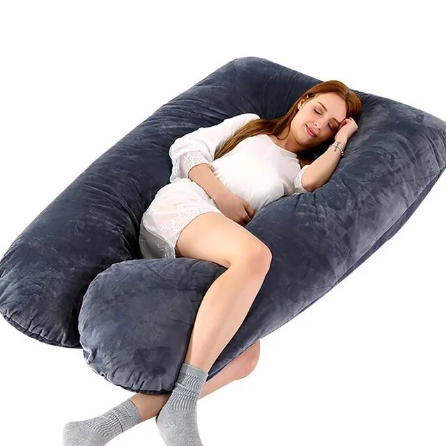 Poduszka podpierająca ciało dla kobiet w ciąży 130x70 cm Ergonomiczna poduszka podpierająca szyję, plecy i brzuch Komfort Różowy Szary | Sansoti