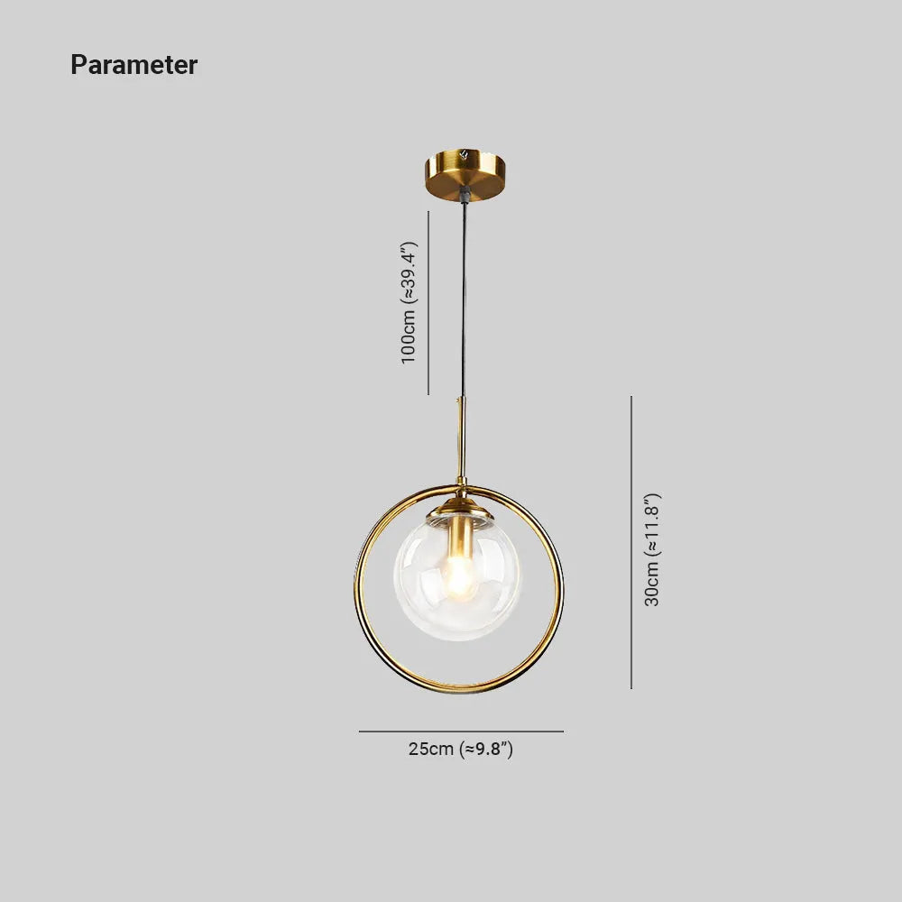 Suspension en verre avec anneau métallique E27 à intensité variable, plafonnier pour salon, salle à manger et chambre, moderne | Sansoti