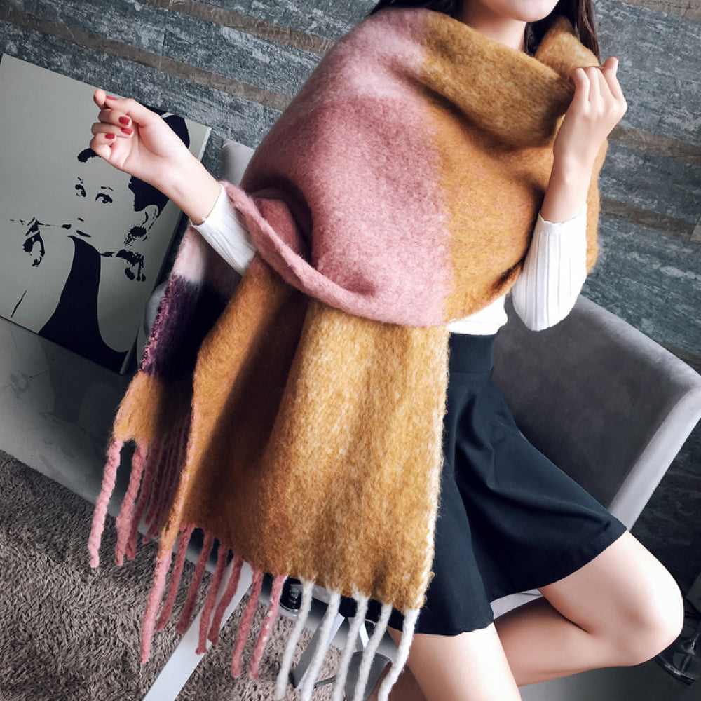 Soft Wool Wrap with Plaid Print and Fringes for Warmth Style and Comfort in Autumn and Winter | Sansoti