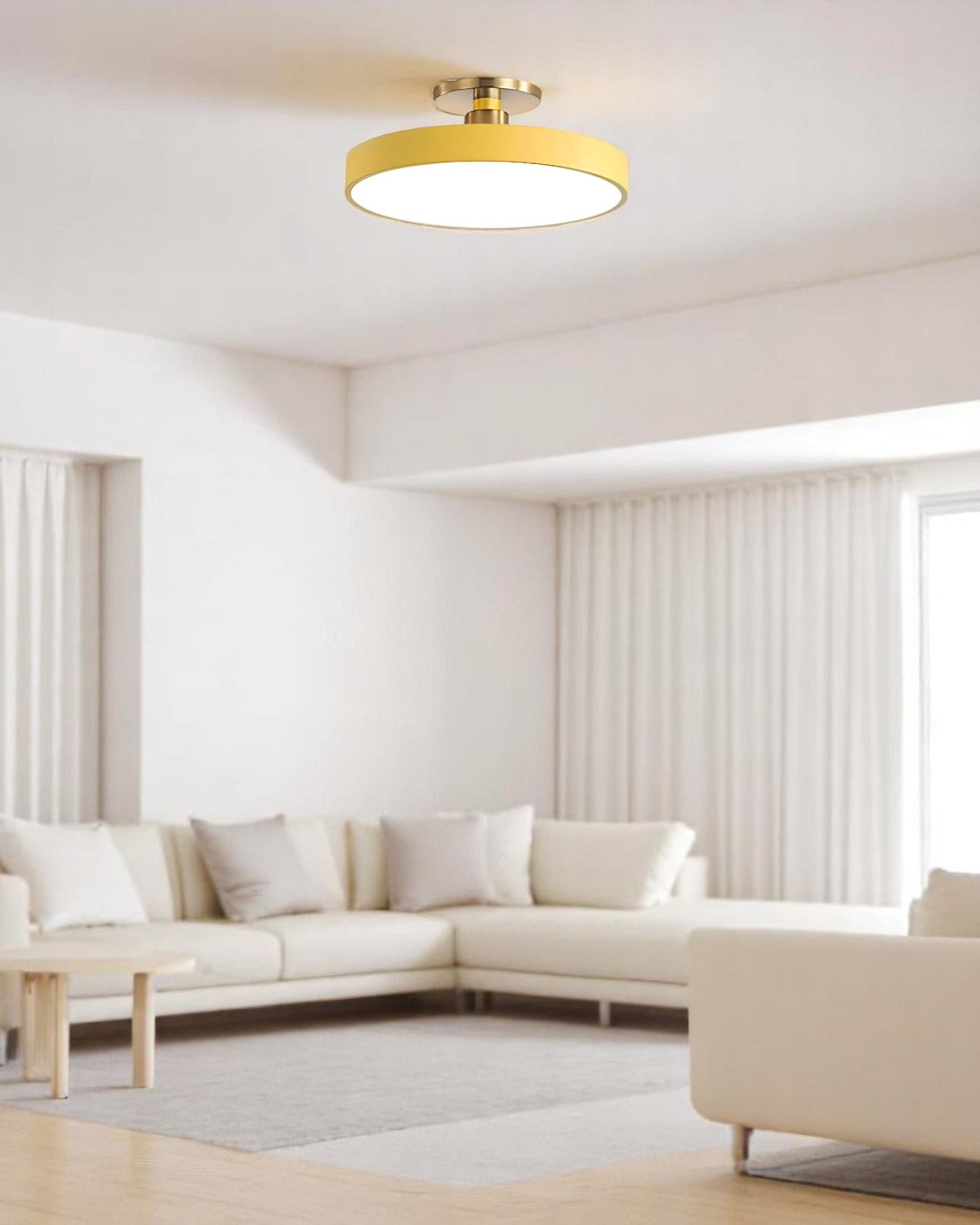 Moderne runde Deckenleuchte mit Gold-Detail und Acryl-Diffusor – minimalistische Semi Flush Design-Beleuchtung für Wohnzimmer und Schlafzimmer | Restfield