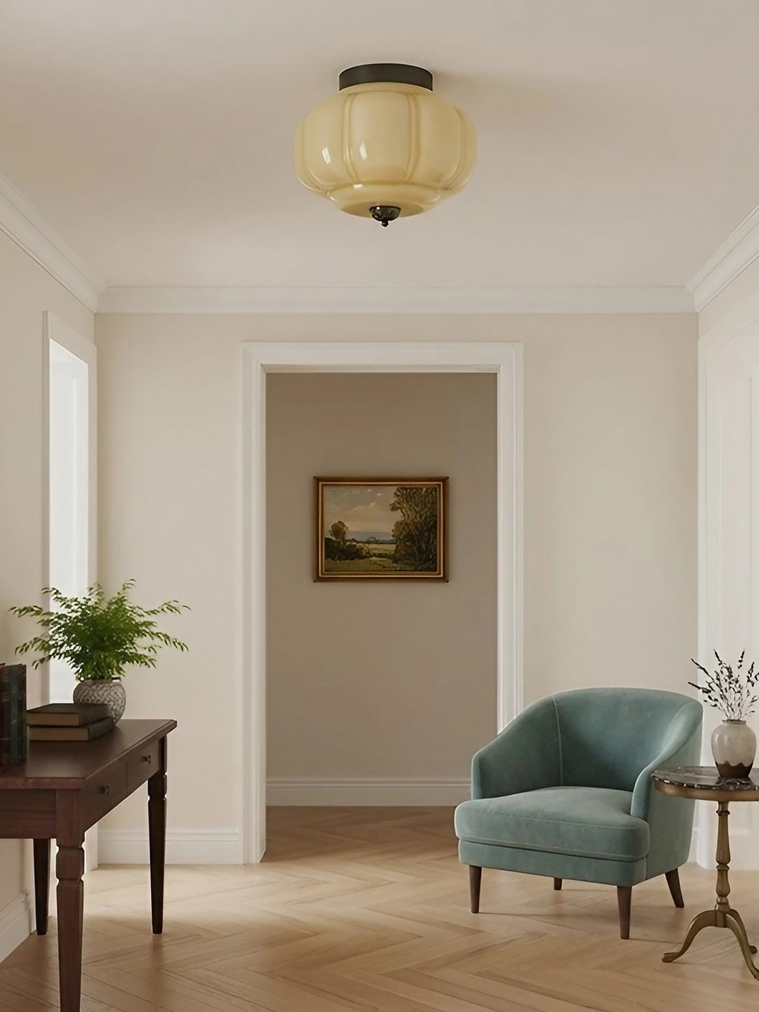 Retro Plafondlamp met Melkglazen Kap – Verfijnde Semi-Flush Mount Verlichting voor Moderne Interieurs | Sansoti