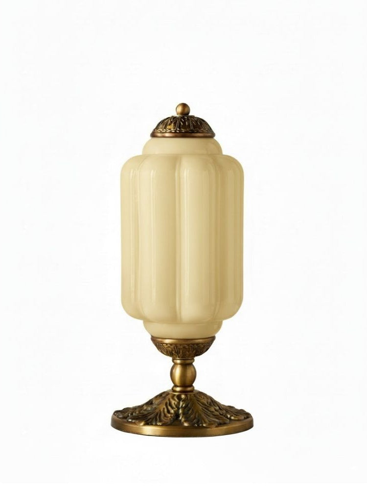 Vintage Glazen Tafellamp met Messing of Zwarte Afwerking | Sansoti