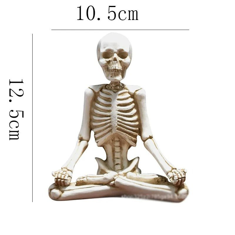 Sculpture décorative en résine représentant un squelette en posture de yoga, noir et blanc, méditation, apaisante, accessoire de décoration moderne | Sansoti