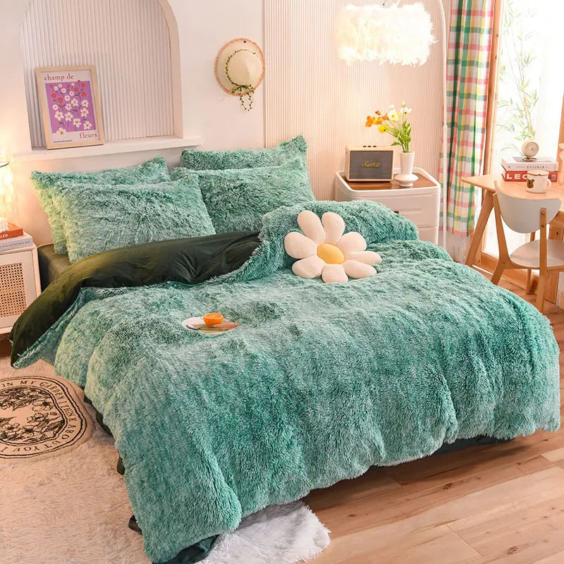 Fluffy Fleece Bedding Set – Teddy 3-piece or 4-piece – Duvet Cover Sheet Pillowcases Single | Sansoti