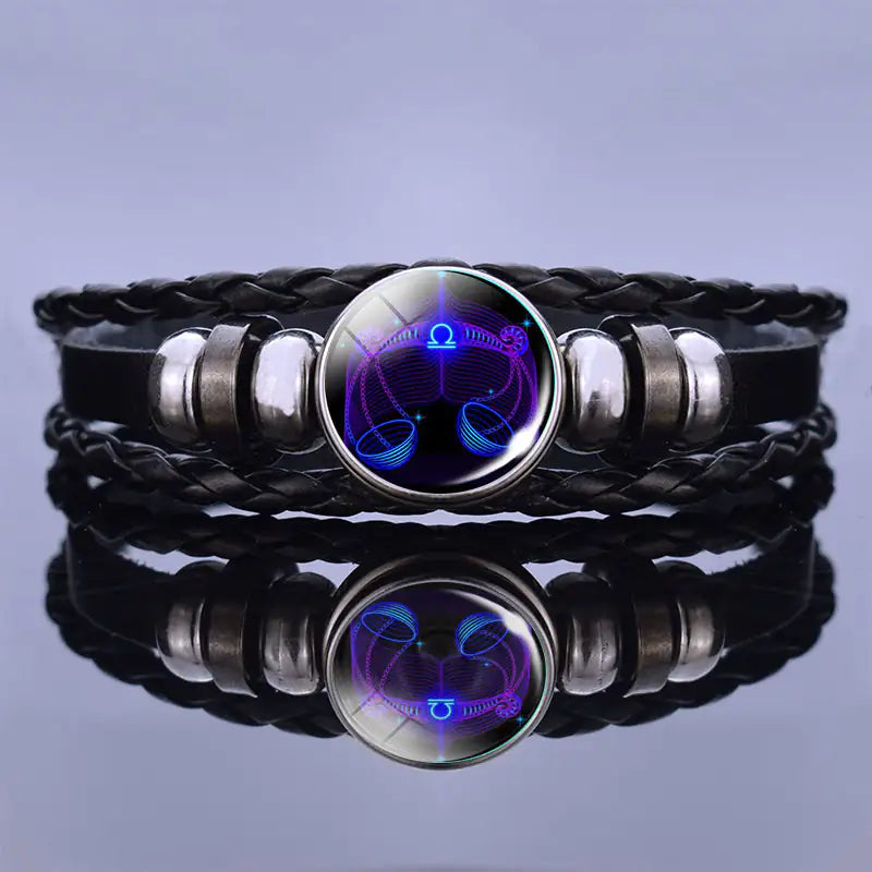 Edelstenen Armband met Sterrenbeeld Symbool Lapis Lazuli Sodaliet Leer Staal Beschermend Spiritueel Sieraad | Sansoti