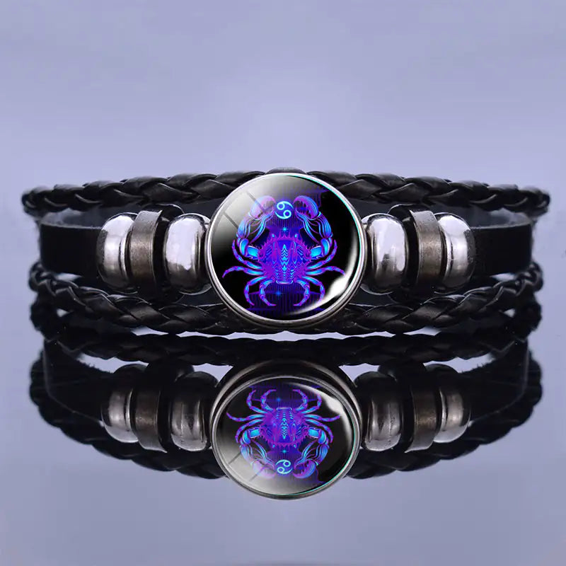 Edelstenen Armband met Sterrenbeeld Symbool Lapis Lazuli Sodaliet Leer Staal Beschermend Spiritueel Sieraad | Sansoti