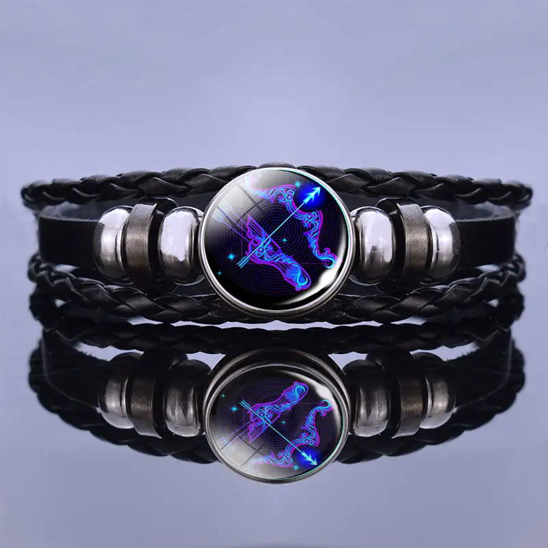 Edelstenen Armband met Sterrenbeeld Symbool Lapis Lazuli Sodaliet Leer Staal Beschermend Spiritueel Sieraad | Sansoti