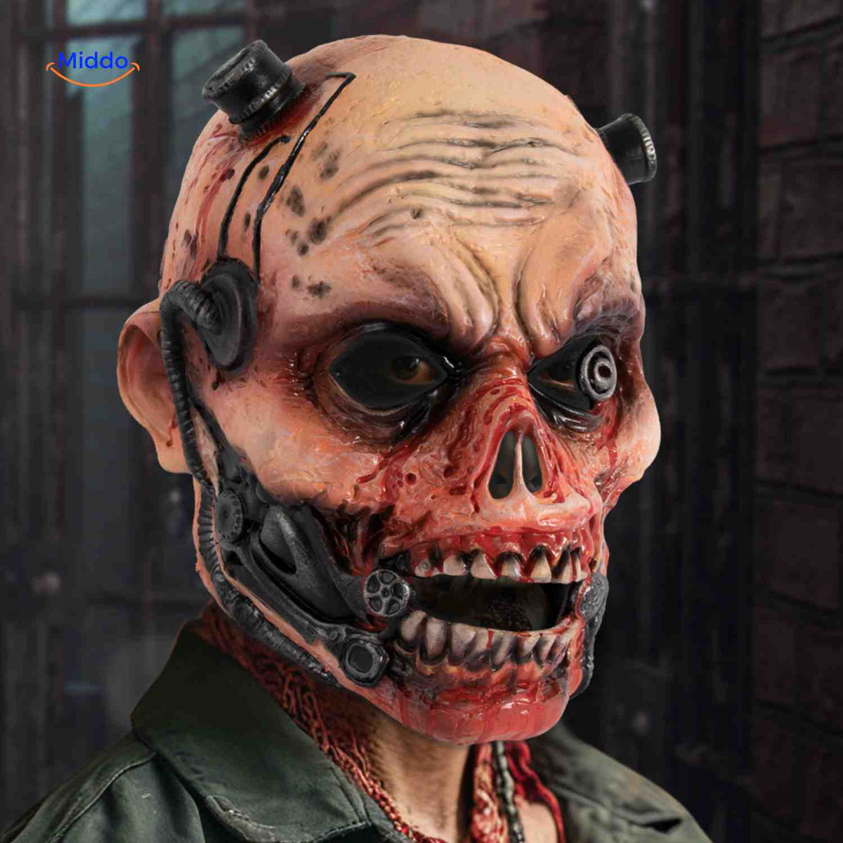 Horror-Maske Cyborg-Zombie | RP-Schaumstoff 24x25cm | Bequem und atmungsaktiv | Halloween-Kostümzubehör | Sansoti