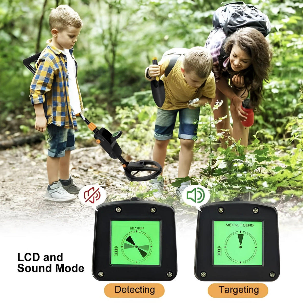 Children's Metal Detector Waterproof 26cm Depth Black Beach Toy Educational Treasure Hunt Toy | Sansoti